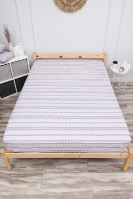 Простыня на резинке поплин Геометрия-компаньон серый