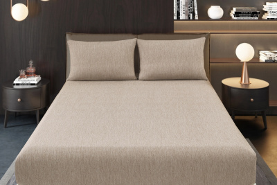 Простыня на резинке Страйп Меланж с высотой борта 25 см. коричневый