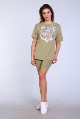 Костюм женский с велосипедками и футболкой тк-246а.гол зеленый